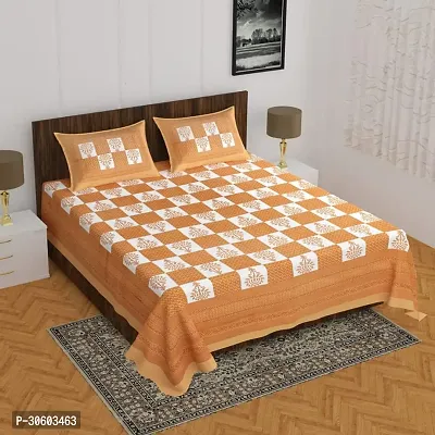 110TC Sanganeri Printed Double Bed Bedsheet Cotton with 2 Pillow Covers, 90Inch x100Inch-thumb0