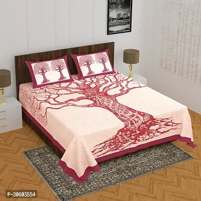 110TC Sanganeri Printed Double Bed Bedsheet Cotton with 2 Pillow Covers, 90Inch x100Inch-thumb0