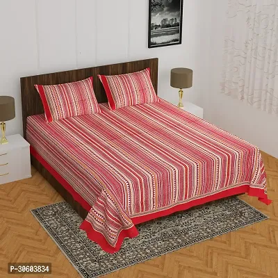 110TC Sanganeri Printed Double Bed Bedsheet Cotton with 2 Pillow Covers, 90Inch x100Inch-thumb0