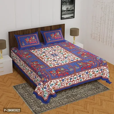 110TC Sanganeri Printed Double Bed Bedsheet Cotton with 2 Pillow Covers, 90Inch x100Inch