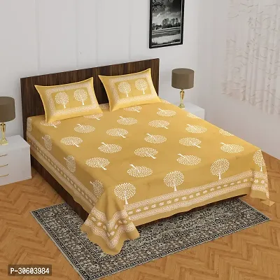 110TC Sanganeri Printed Double Bed Bedsheet Cotton with 2 Pillow Covers, 90Inch x100Inch