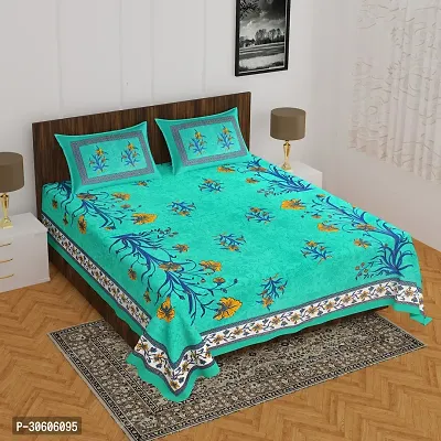 110TC Sanganeri Printed Double Bed Bedsheet Cotton with 2 Pillow Covers, 90Inch x100Inch