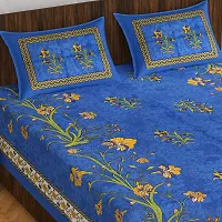 110TC Sanganeri Printed Double Bed Bedsheet Cotton with 2 Pillow Covers, 90Inch x100Inch-thumb2