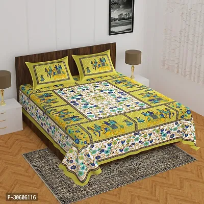 110TC Sanganeri Printed Double Bed Bedsheet Cotton with 2 Pillow Covers, 90Inch x100Inch