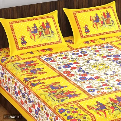 110TC Sanganeri Printed Double Bed Bedsheet Cotton with 2 Pillow Covers, 90Inch x100Inch-thumb0