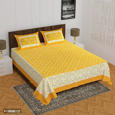 110TC Sanganeri Printed Double Bed Bedsheet Cotton with 2 Pillow Covers, 90Inch x100Inch-thumb0