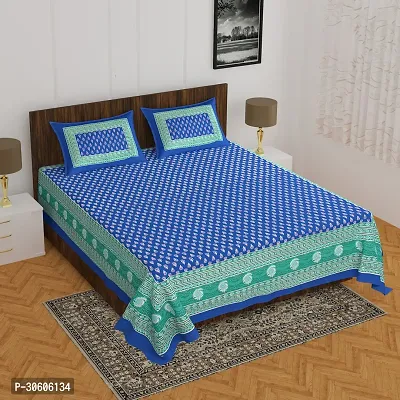 110TC Sanganeri Printed Double Bed Bedsheet Cotton with 2 Pillow Covers, 90Inch x100Inch-thumb0