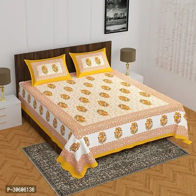 110TC Sanganeri Printed Double Bed Bedsheet Cotton with 2 Pillow Covers, 90Inch x100Inch