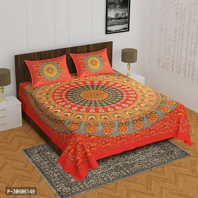 110TC Sanganeri Printed Double Bed Bedsheet Cotton with 2 Pillow Covers, 90Inch x100Inch