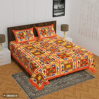 Trendy Printed Double Bed Bedsheet with 2 Pillow Covers, 90Inchx100Inch Multicolor-thumb0