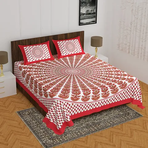 Printed Cotton Double Bedsheet with 2 Pillow Cover