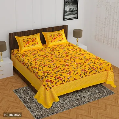 110TC Sanganeri Printed Double Bed Bedsheet,100% Pure Cotton Bedsheet for Double Bed with 2 Pillow Covers, 90Inchx100Inch-thumb0