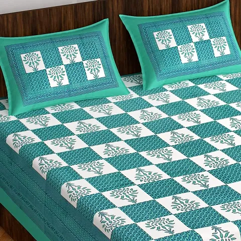 110TC Sanganeri Printed Double Bed Bedsheet,100% Pure Cotton Bedsheet for Double Bed with 2 Pillow Covers, 90Inchx100Inch