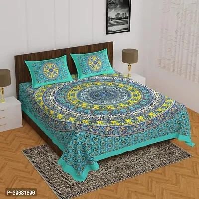 110TC Sanganeri Printed Double Bed Bedsheet,100% Pure Cotton Bedsheet for Double Bed with 2 Pillow Covers, 90Inchx100Inch