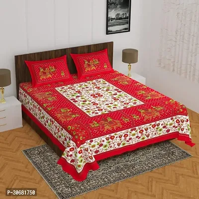 110TC Sanganeri Printed Double Bed Bedsheet,100% Pure Cotton Bedsheet for Double Bed with 2 Pillow Covers, 90Inchx100Inch-thumb0