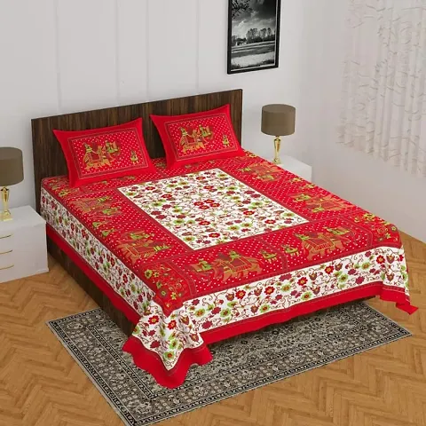 Printed Cotton Double Bedsheet with 2 Pillow Cover