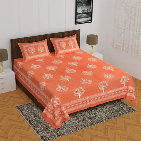 Printed Cotton Flat Double Bedsheet with 2 Pillow Covers