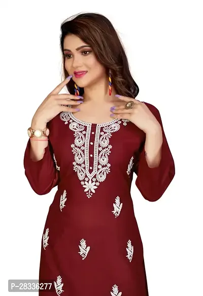 Stylish Maroon Rayon Stitched Kurta For women-thumb4