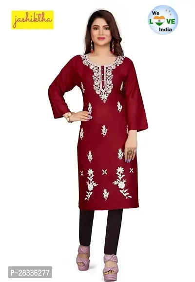 Stylish Maroon Rayon Stitched Kurta For women-thumb0