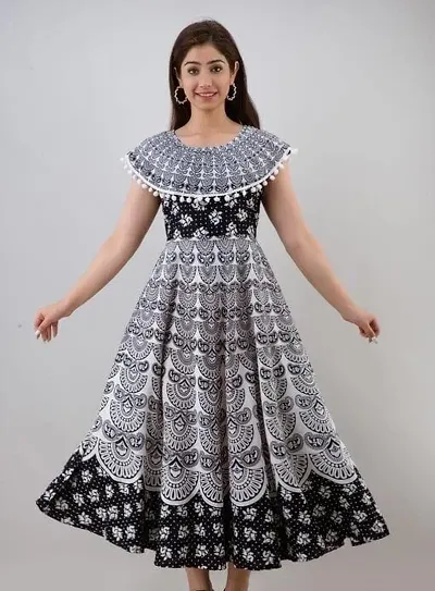 Printed Cotton Flare Dress