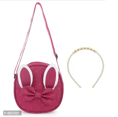 Sanjis Enterprise Girl's PU Pink Sling Bag With Pearl Hairband (Small_Pink)-thumb0