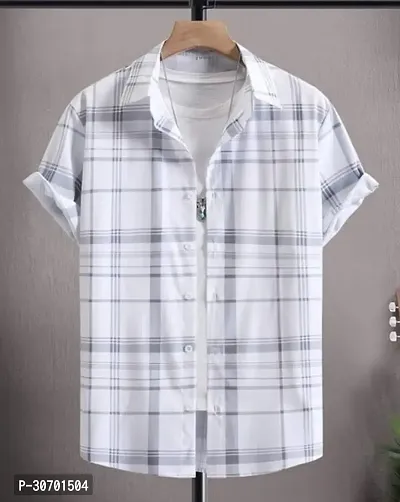 Stylish White Cotton Short Sleeves Shirt For Men-thumb0