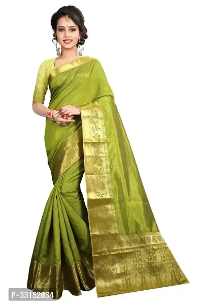 Stylish Green Silk Blend Saree With Blouse Piece For Women