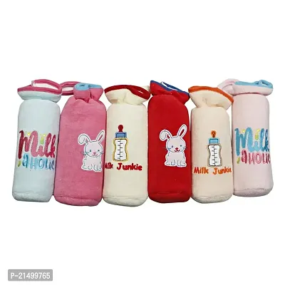 MOMS PET Bottle Cover Soft Stretchable Pouch Baby Feeder Bottle Tote Bag with Loop on Neck (Multicolor) - Large - Pack of 2