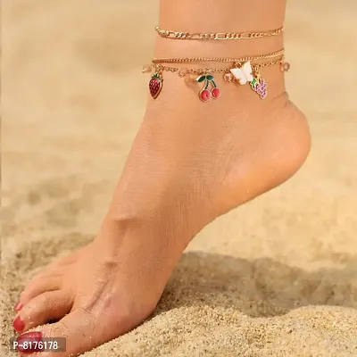 Women Set of 3 Gold-Plated Anklets cum Bracelets