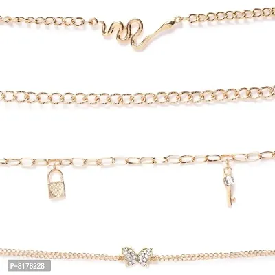 Jewels Galaxy Set of 4 Gold-Plated Link Bracelets cum Anklets-thumb5