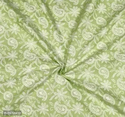 Elegant Green Cotton Printed Fabric For Women-thumb0