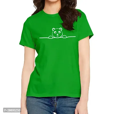 Elegant Green Cotton Printed Round Neck T-Shirts For Women-thumb0