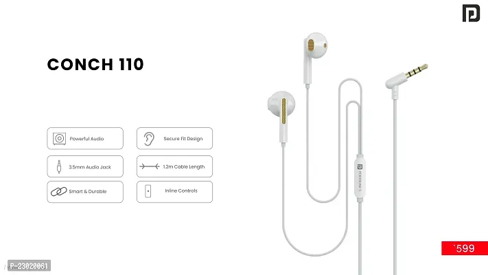 Stylish White In-ear Wired - 3.5 MM Single Pin Headphones With Microphone Pack of Single-thumb0