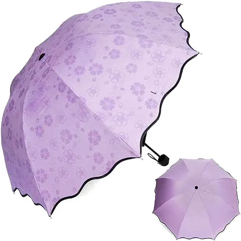 Fancy and Trendy Magic Umbrella Changing Secret Blossoms Occur with Water Magic Print 3 Fold Umbrella for Girls Women Boys Men and Children for Uv Sun and Rain Pink Colour