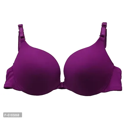 Stylish Purple Polyester Spandex Solid Front Open and Remove Bra Set For Women