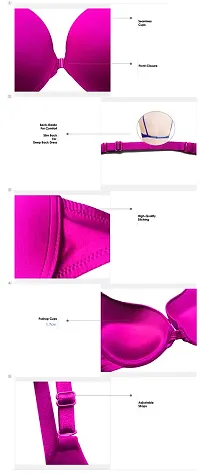 Stylish Pink Polyester Spandex Solid Front Open and Remove Bra Set For Women-thumb2