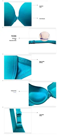 Stylish Turquoise Polyester Spandex Solid Front Open and Remove Bra Set For Women-thumb2