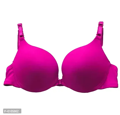 Stylish Pink Polyester Spandex Solid Front Open and Remove Bra Set For Women
