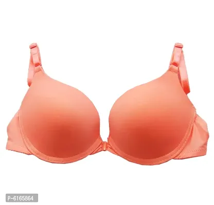 Stylish Peach Polyester Spandex Solid Front Open and Remove Bra Set For Women