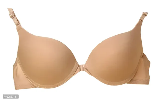 Stylish Beige Polyester Spandex Solid Push-Up Bras For Women-thumb0