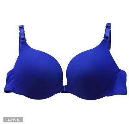 Stylish Blue Polyester Spandex Solid Push-Up Bras For Women