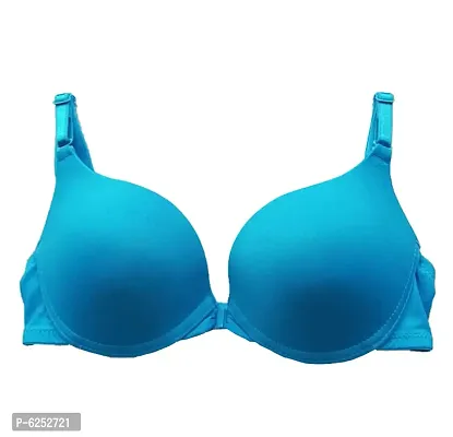 Stylish Turquoise Polyester Spandex Solid Push-Up Bras For Women