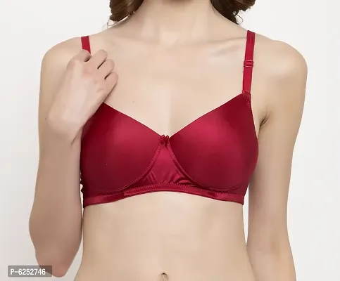 Stylish Maroon Polyester Blend Solid T-Shirt Bras For Women