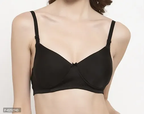 Stylish Black Polyester Blend Solid T-Shirt Bras For Women