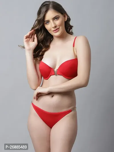 Stylish Red Solid Bra And Panty Set For Women-thumb0