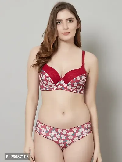 Stylish Red Printed Lingerie Set For Women