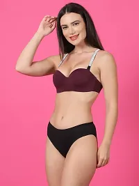 Stylish Purple Polyester Solid Bra And Panty Set For Women-thumb2