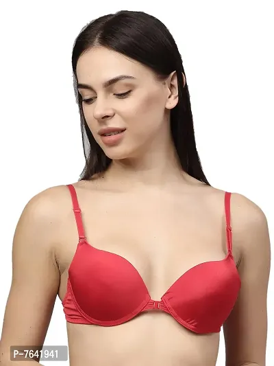 Quttos Women's Cotton Polyester Heavily Padded Wired Perfect Front Closure Pushup Bra (Red)