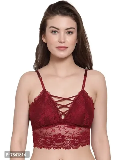 Quttos Women's Poly Cotton Padded Bralette Bra (QT-SB-5145-MAH_Maroon_Free Size)-thumb0