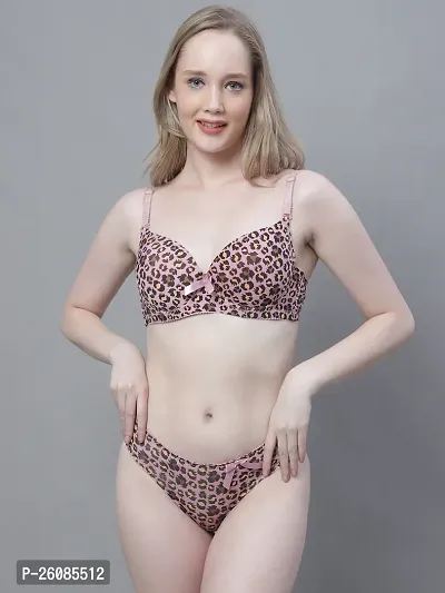 Stylish Pink Solid Bra And Panty Set For Women